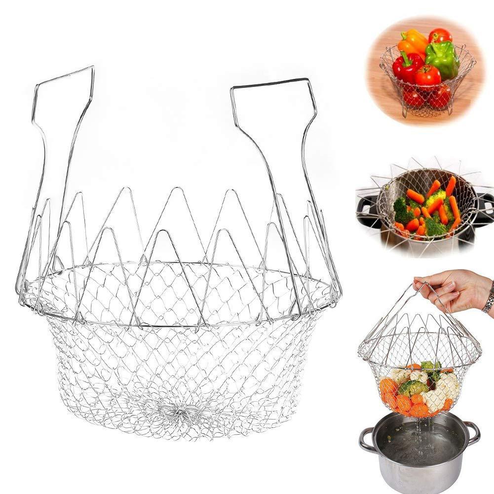 Foldable strainer chef basket for washing and draining