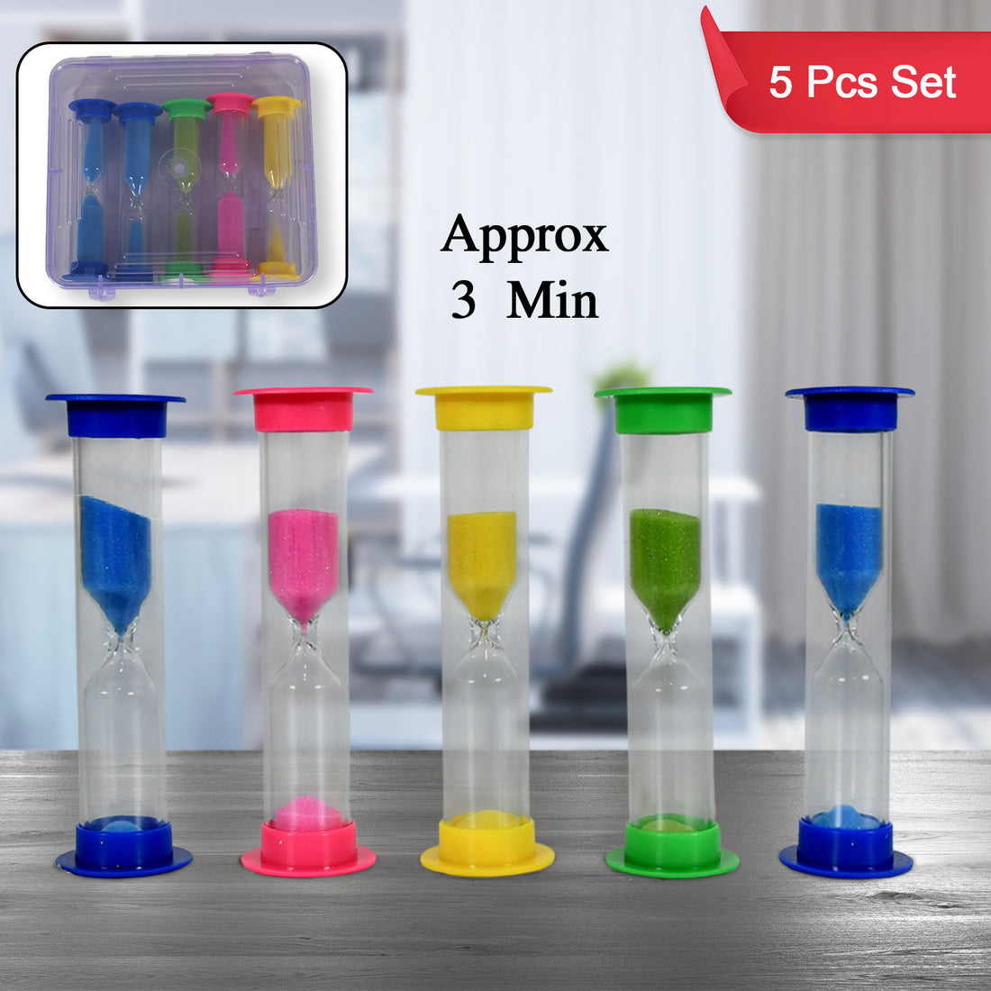 Sand timer hourglass set for kitchen and brushing, 5 pieces