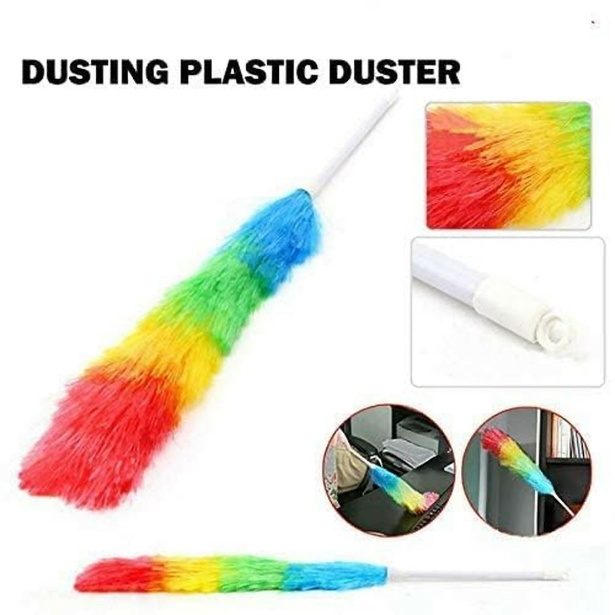 Rainbow Microfiber Plastic Duster 24 Inch | Flexible & Lightweight Dust Cleaner