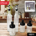 Glass oil dispenser and spice jar set, 5 pieces