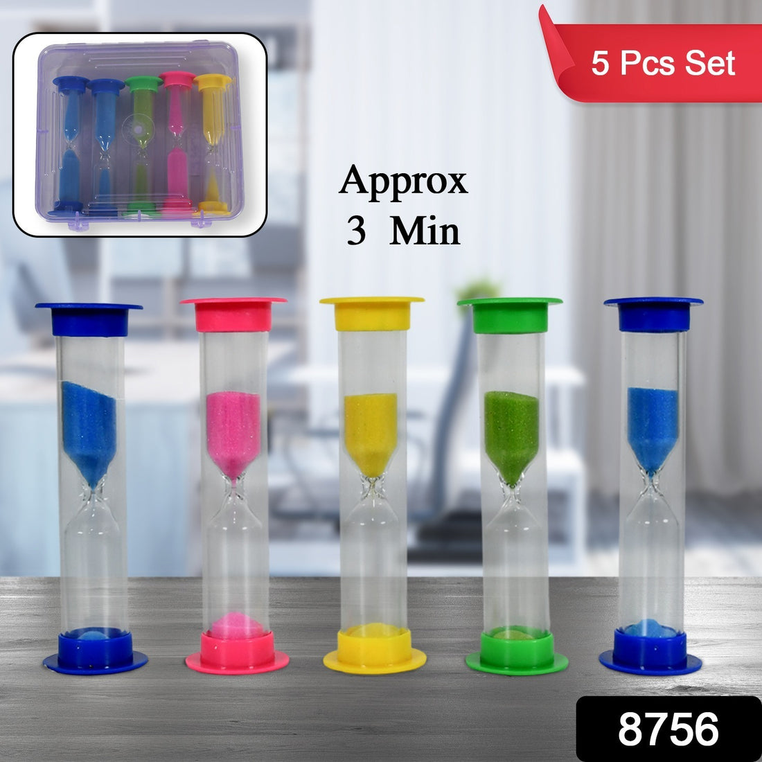 Sand timer hourglass set for kitchen and brushing, 5 pieces