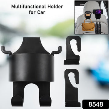 3-in-1 car headrest organizer with phone mount and cup holder