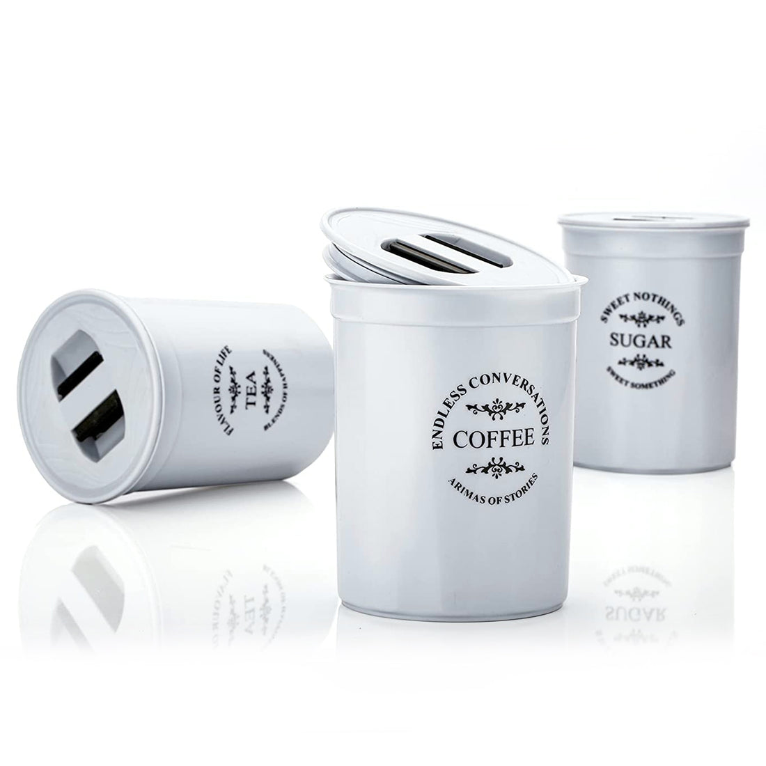 Airtight tea, coffee and sugar canister set, 3 pieces