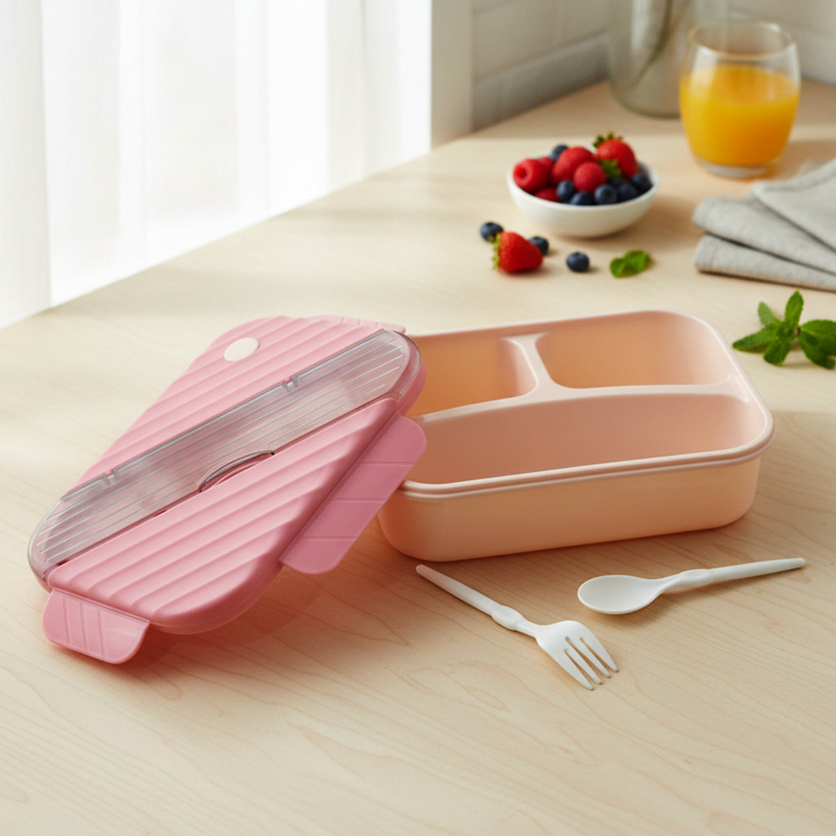 Plastic 3 Compartment Lunch Box For Kids