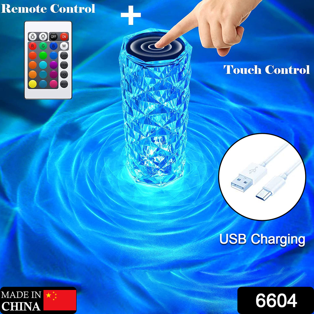 Crystal rose touch night light with remote, 16 colour LED lamp