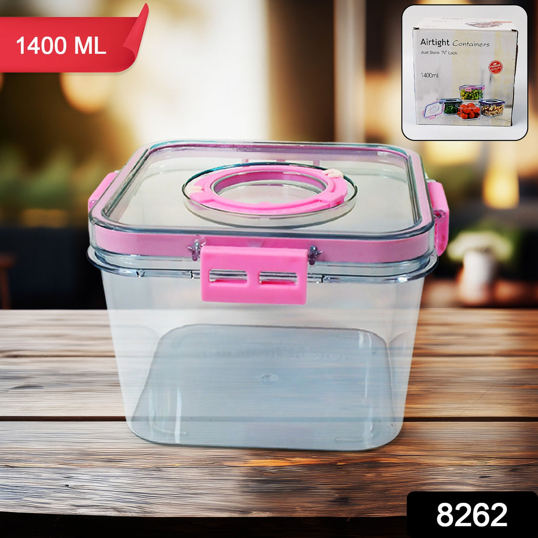 Airtight clear food storage container with lid, 1400ml