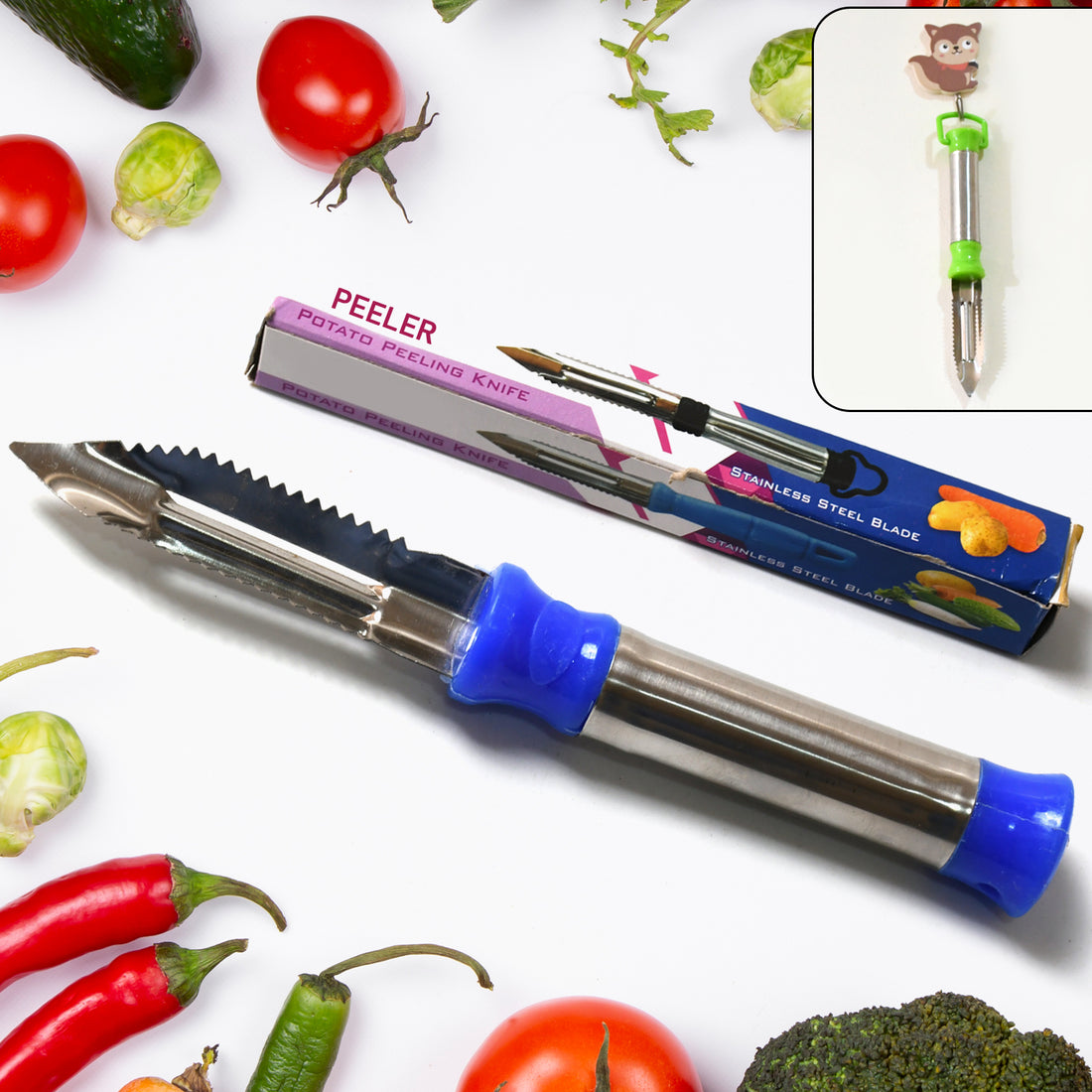 2-in-1 stainless steel vegetable peeler and grater with hanging ring