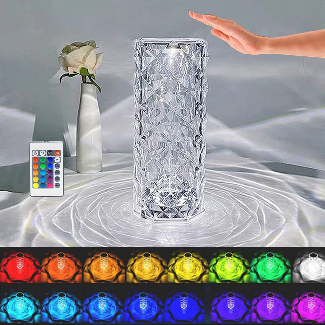 Crystal rose touch night light with remote, 16 colour LED lamp